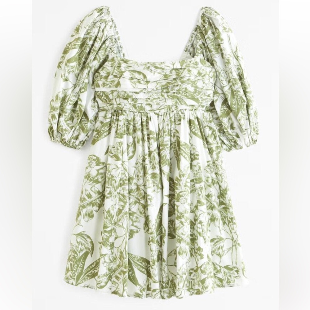 Abercrombie Green Poplin Puff Sleeve Dress